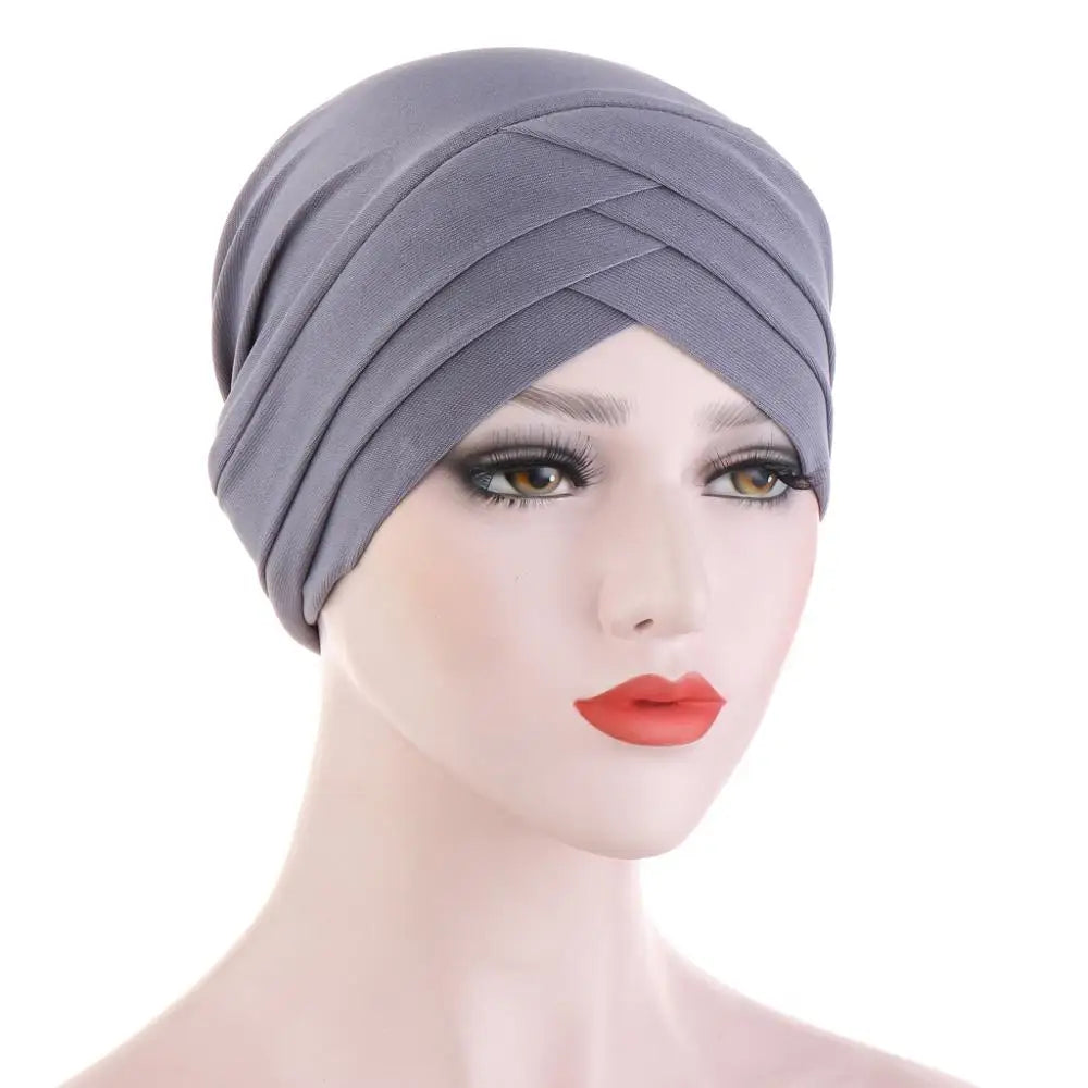 Forehead Cross Muslim Turban Pure Color Stretch Cotton Inner Hijabs For Caps Ready To Wear Women Head Scarf Under Hijab Bonnet