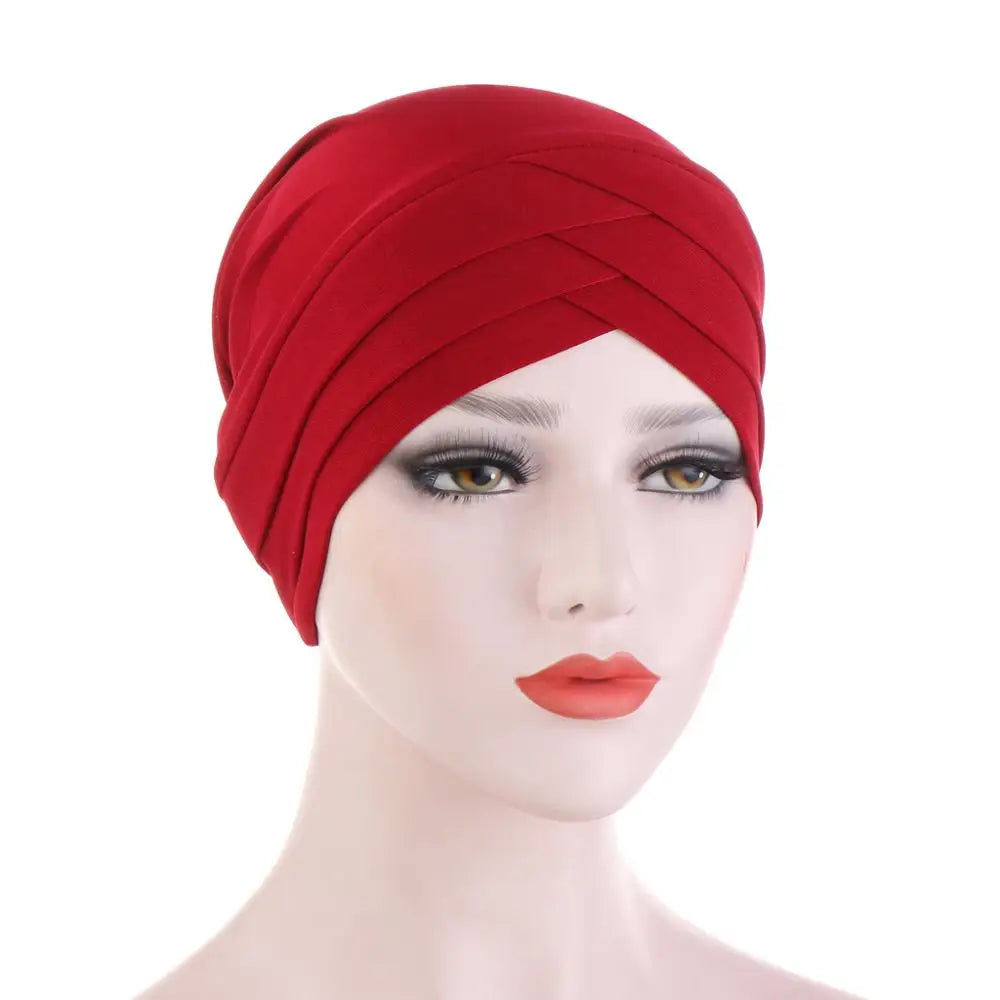 Forehead Cross Muslim Turban Pure Color Stretch Cotton Inner Hijabs For Caps Ready To Wear Women Head Scarf Under Hijab Bonnet