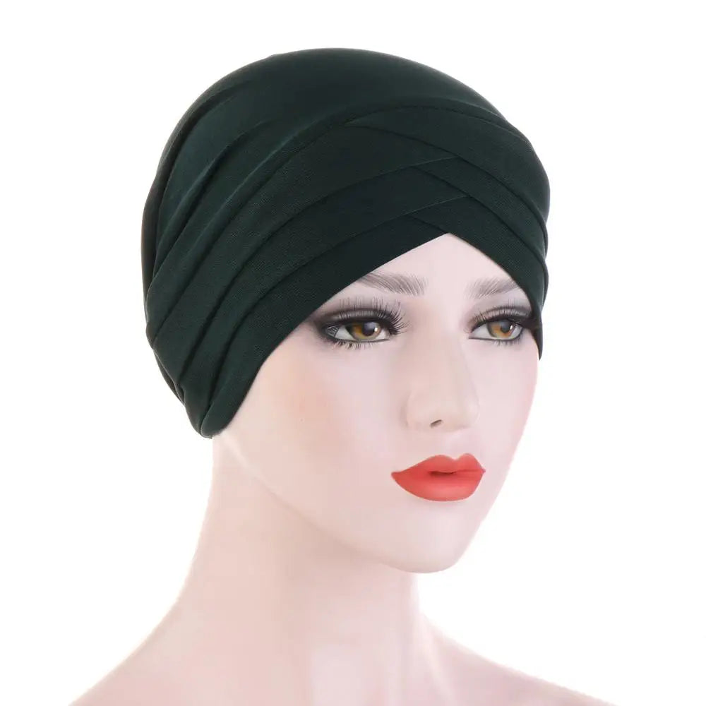 Forehead Cross Muslim Turban Pure Color Stretch Cotton Inner Hijabs For Caps Ready To Wear Women Head Scarf Under Hijab Bonnet