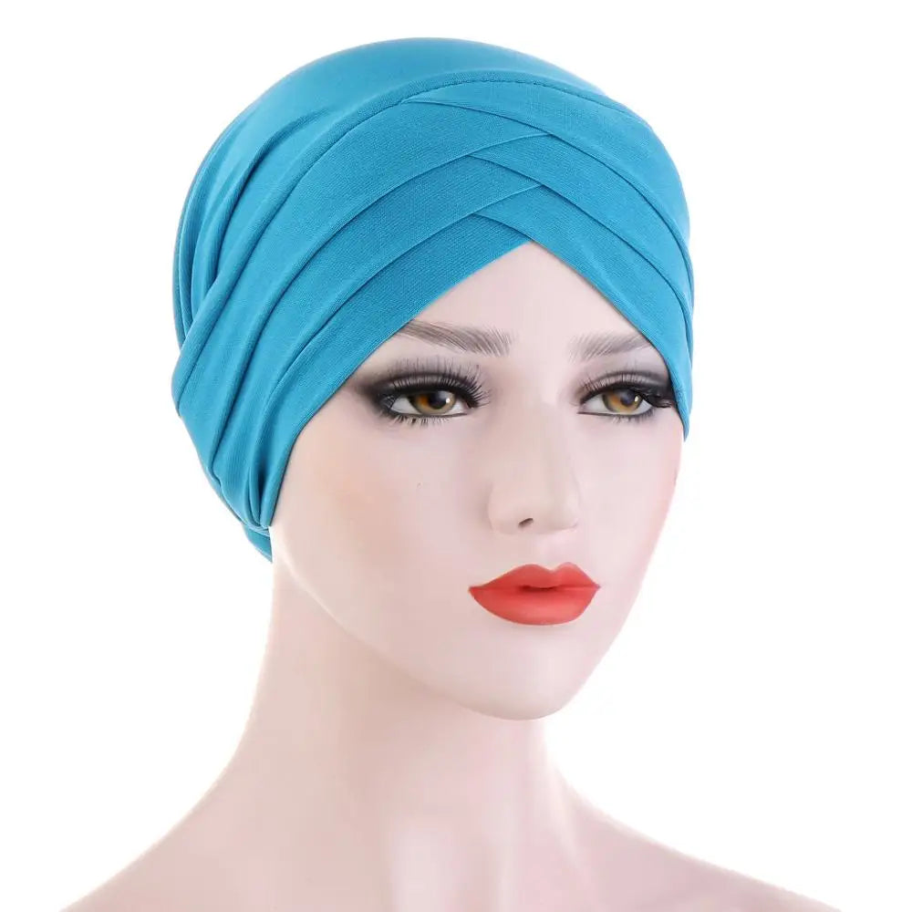 Forehead Cross Muslim Turban Pure Color Stretch Cotton Inner Hijabs For Caps Ready To Wear Women Head Scarf Under Hijab Bonnet