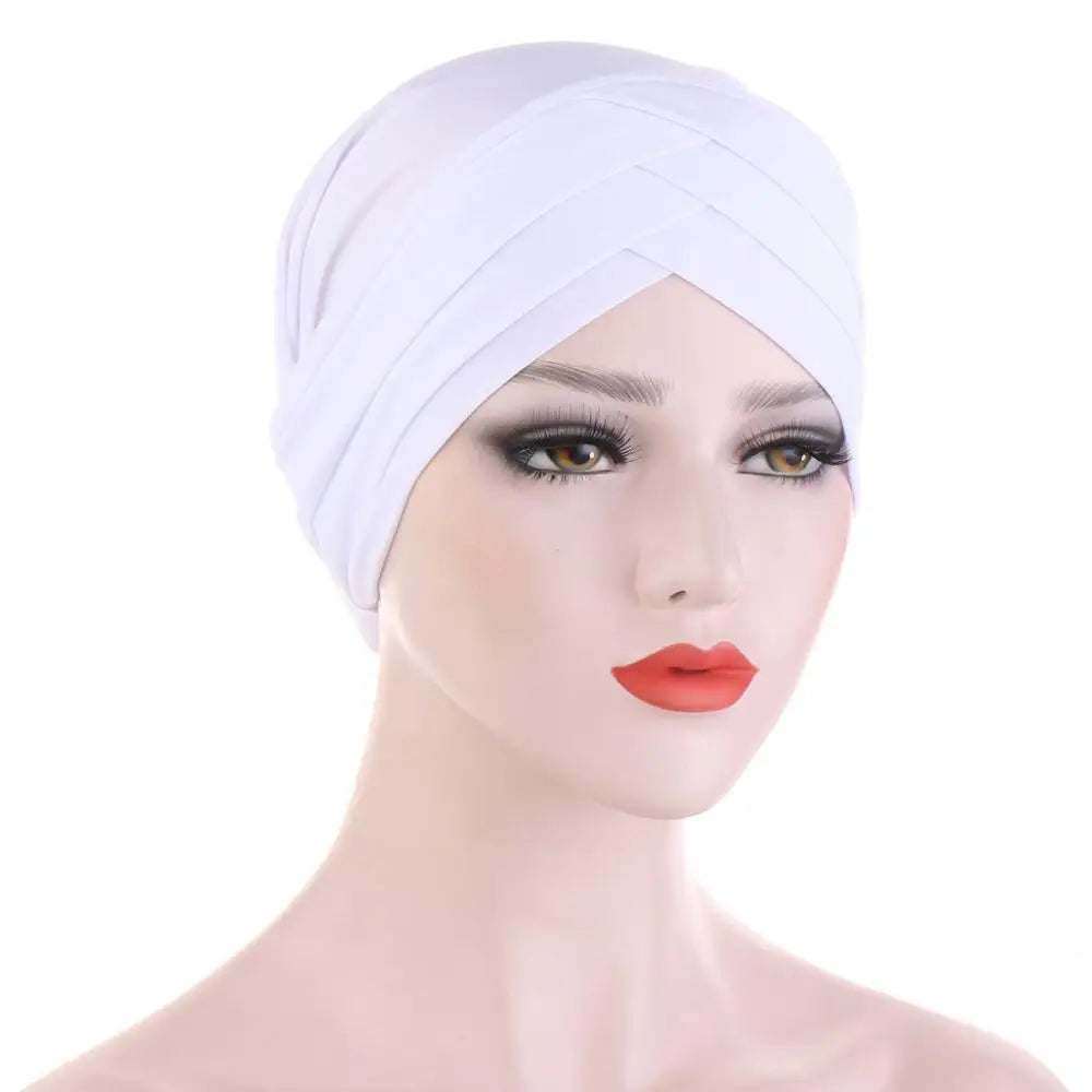 Forehead Cross Muslim Turban Pure Color Stretch Cotton Inner Hijabs For Caps Ready To Wear Women Head Scarf Under Hijab Bonnet