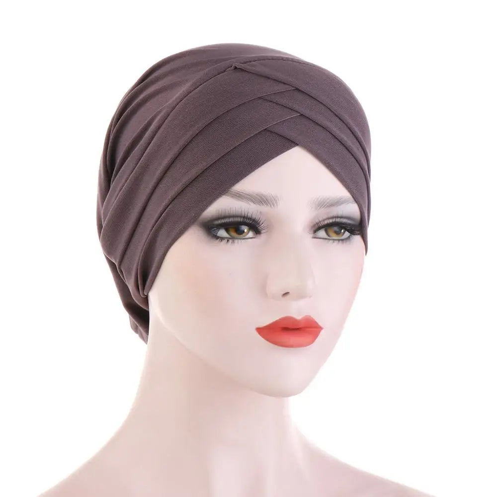 Forehead Cross Muslim Turban Pure Color Stretch Cotton Inner Hijabs For Caps Ready To Wear Women Head Scarf Under Hijab Bonnet