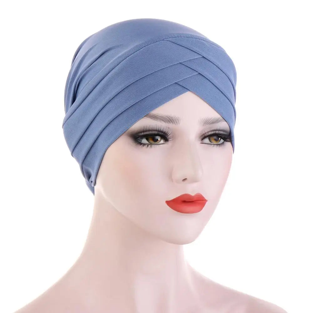 Forehead Cross Muslim Turban Pure Color Stretch Cotton Inner Hijabs For Caps Ready To Wear Women Head Scarf Under Hijab Bonnet