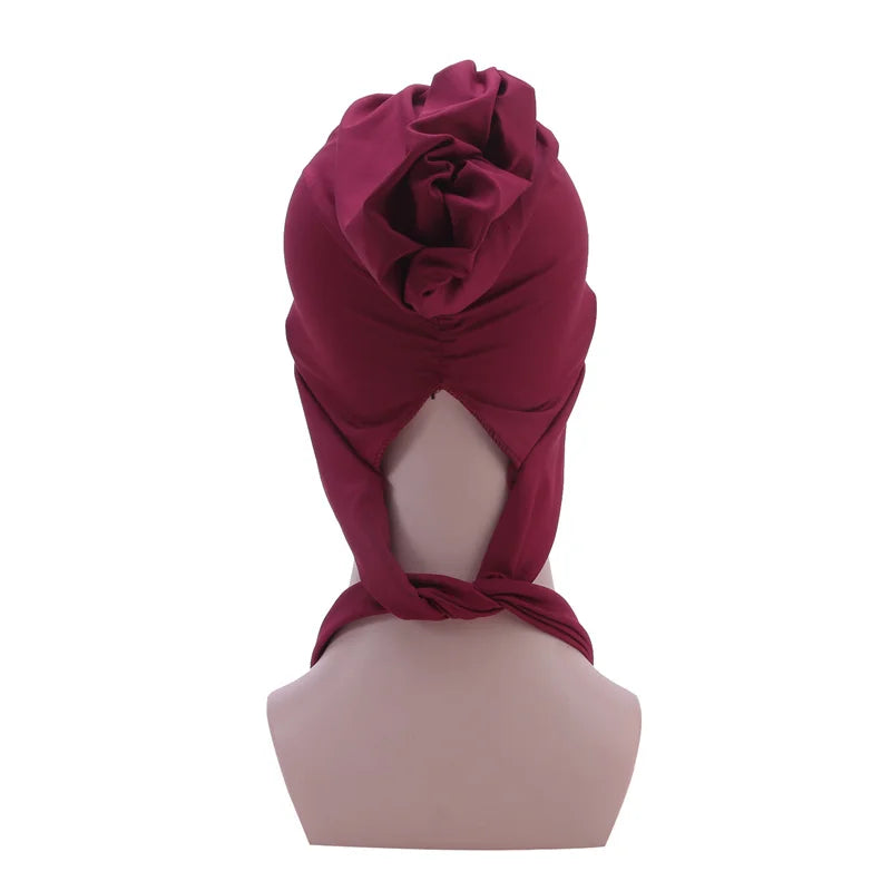 Muslim Women Stretch Solid Color Wrinkle Turban Hat Cancer Chemo Beanies Caps Pre-Tied Scarf Headwear Hair Accessories