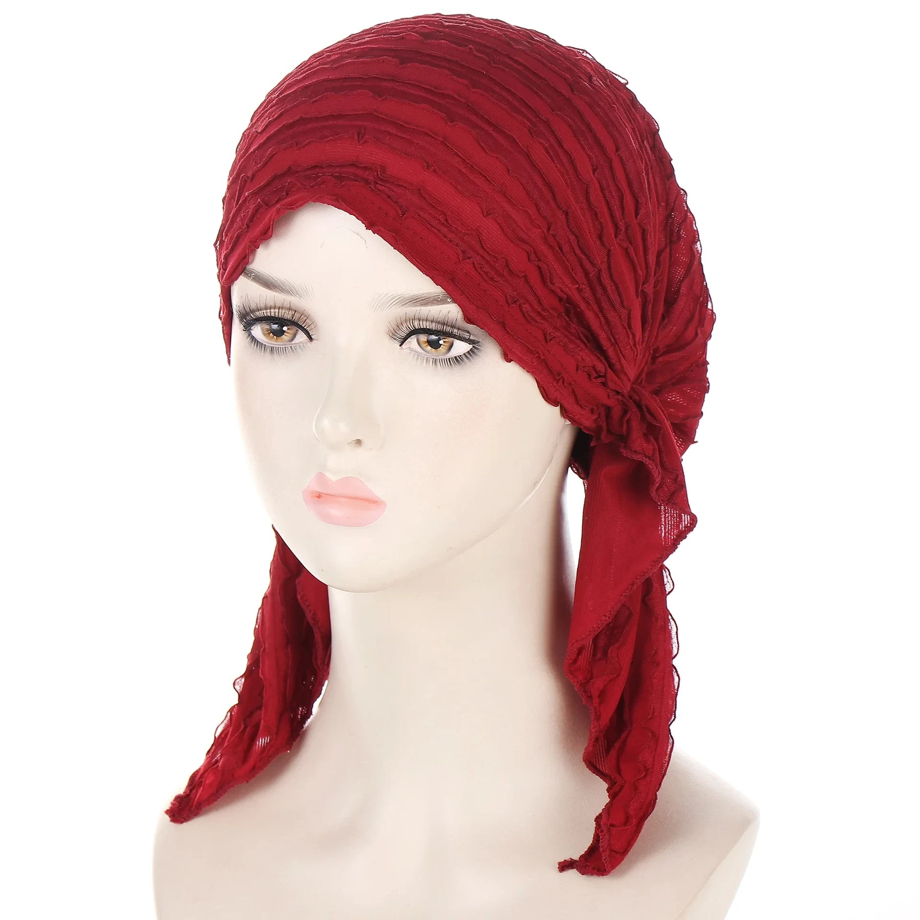 2024 New Women's Hijab Ruffle Trim Breathable Pleated Head Scarf Cap Breathable Hair Cap Fashionable Turban Multicolor Available