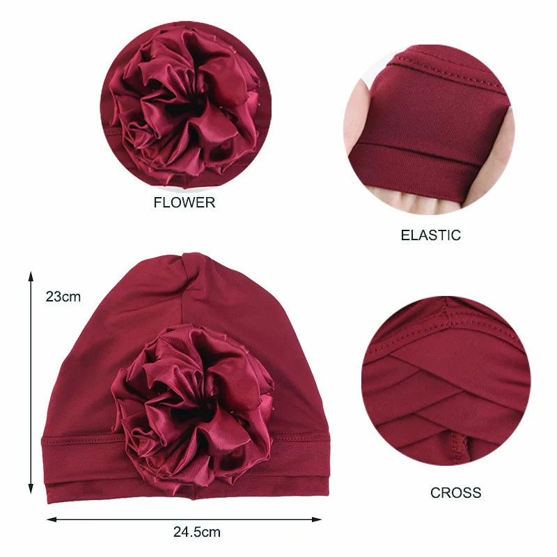 New Women Elastic Turban Inner Hat Islamic Flower Cross Beanie Head Wrap Hijab Caps Chemo Bandana Bonnet Muslim Scarf Headcover