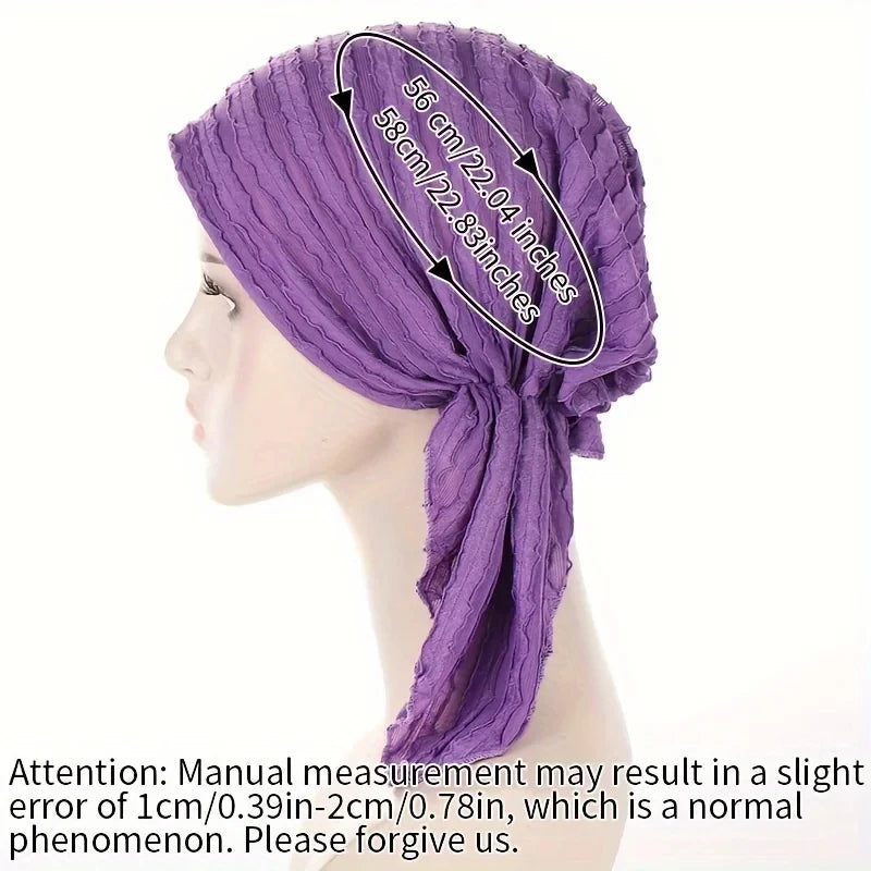 2024 New Women's Hijab Ruffle Trim Breathable Pleated Head Scarf Cap Breathable Hair Cap Fashionable Turban Multicolor Available