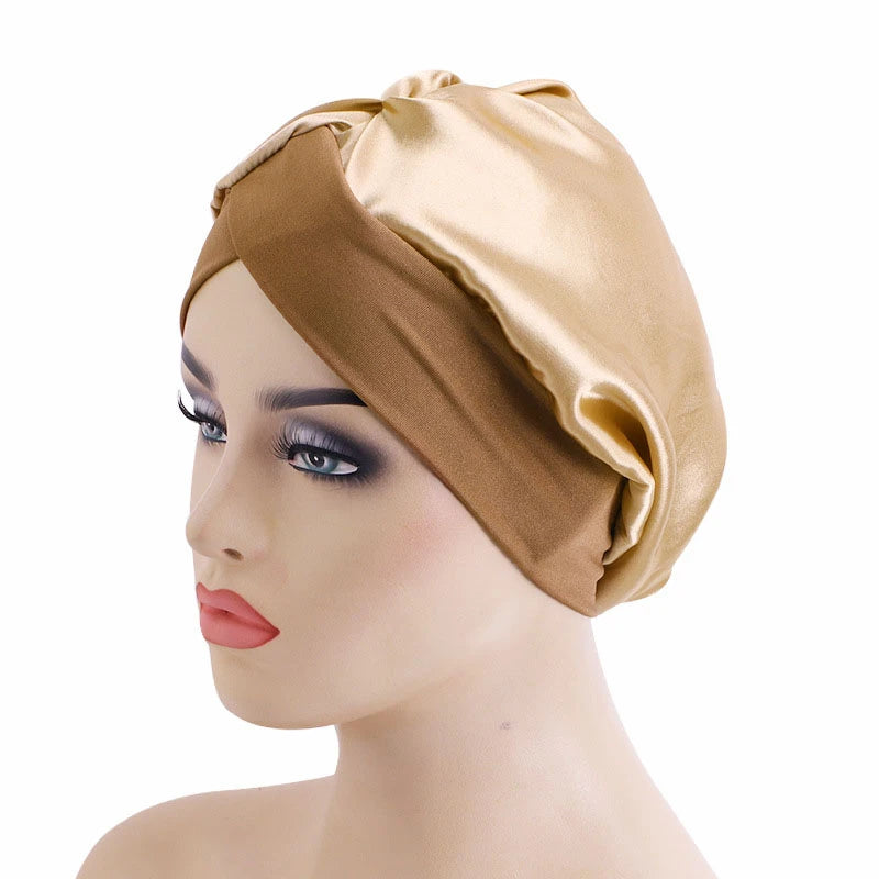 New Women Satin Bonnet Wide Stretch Band Hair Care Comfortable Lady Night Sleep Hat Adjust Hair Styling Cap Head Wrap