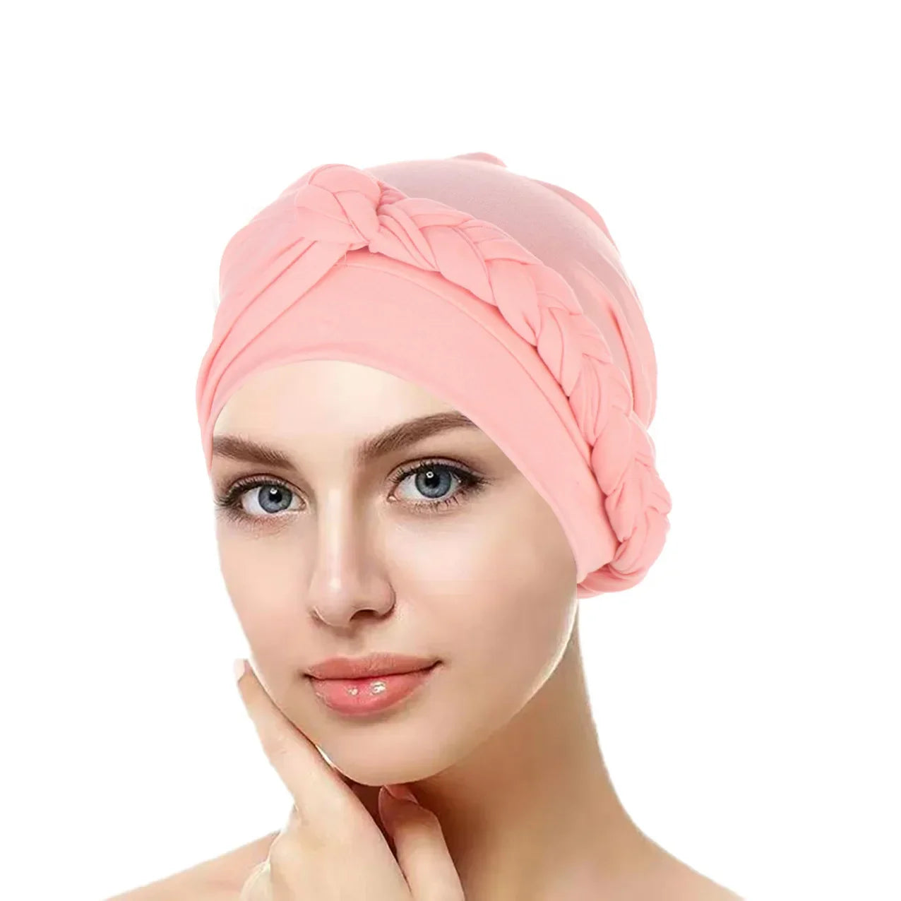 Solid Color Braid Muslim Hijab Caps Ramadan Women Wrap Head Soft Elastic Ladies Fashion Indian Turban Bonnet