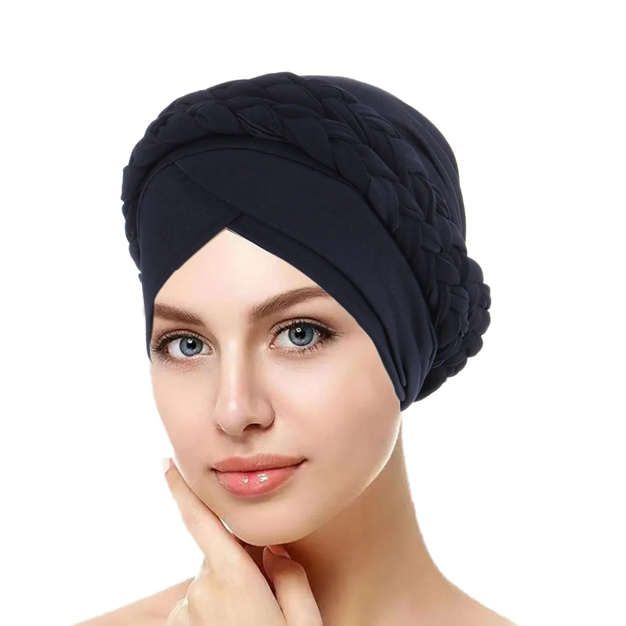 New European and American Spring and Autumn Muslim Baotou Hat Two Milk Silk Monochrome Braid Headscarf Hat