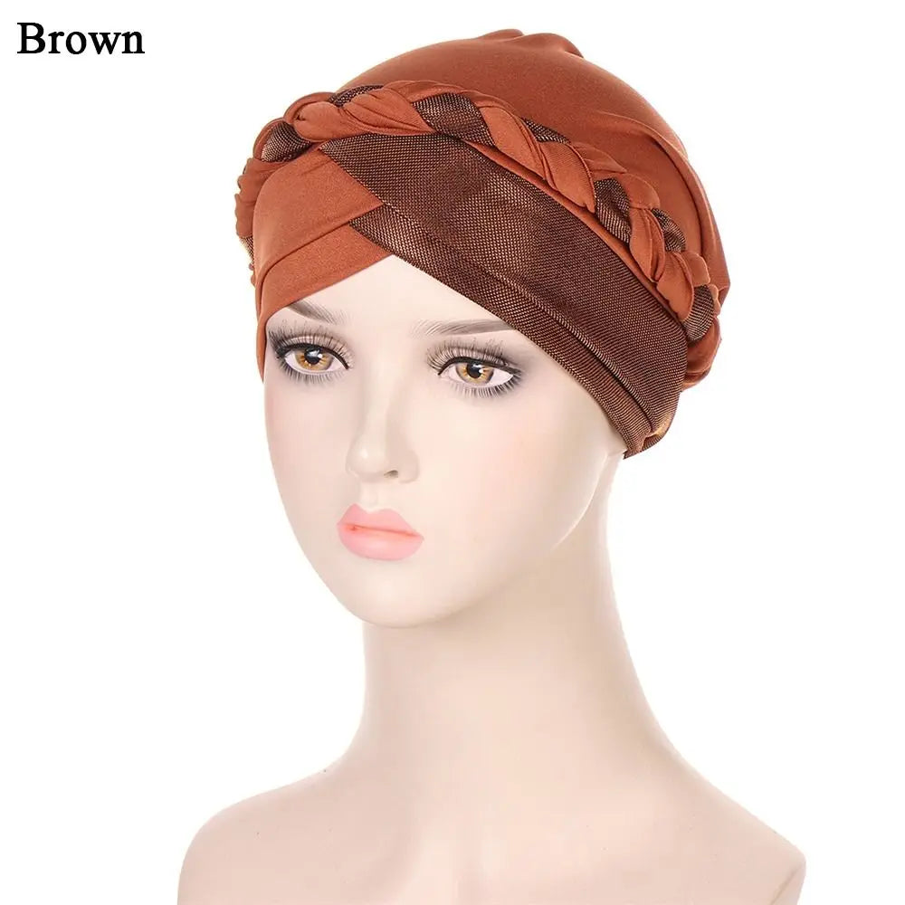 Lady Islamic Headwear Braid Head Wrap Chemo Cap Turban Hat Sleep Cap Cancer Hat
