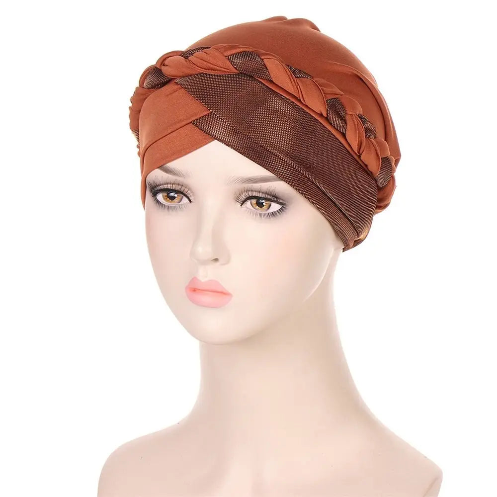 Lady Islamic Headwear Braid Head Wrap Chemo Cap Turban Hat Sleep Cap Cancer Hat