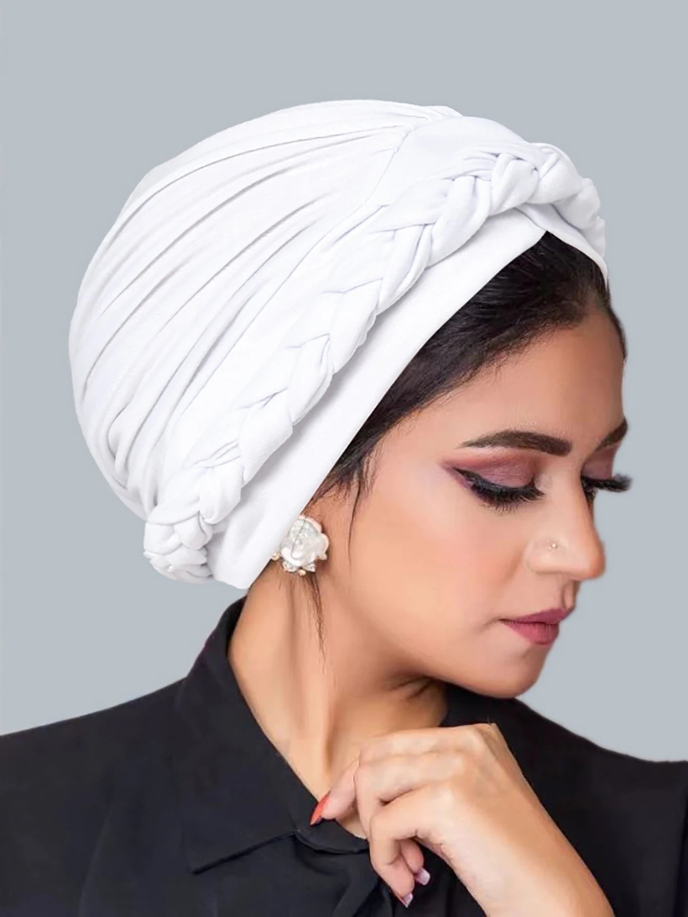 Solid Color Braid Muslim Hijab Caps Crossed Forehead Women Wrap Head Soft Elastic Fashion Indian Turban Bonnet