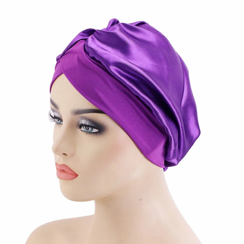 New Women Satin Bonnet Wide Stretch Band Hair Care Comfortable Lady Night Sleep Hat Adjust Hair Styling Cap Head Wrap