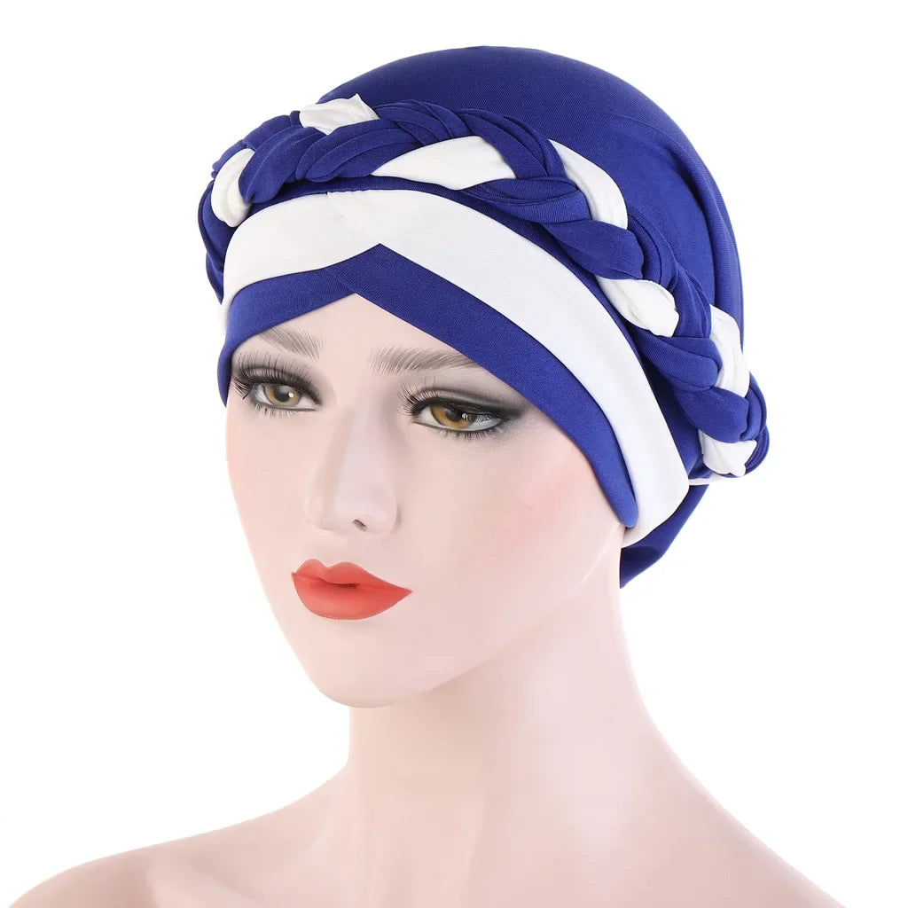 Colorblock Twisted Hijab Turban Hat for Women African Head Scarf Beanie Cancer Chemo Headwear Cap Head Wraps Women