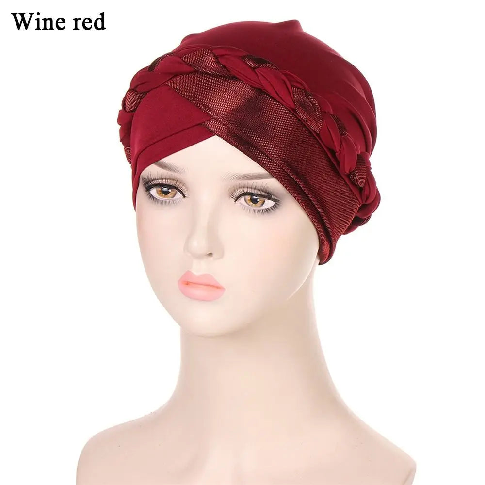 Lady Islamic Headwear Braid Head Wrap Chemo Cap Turban Hat Sleep Cap Cancer Hat