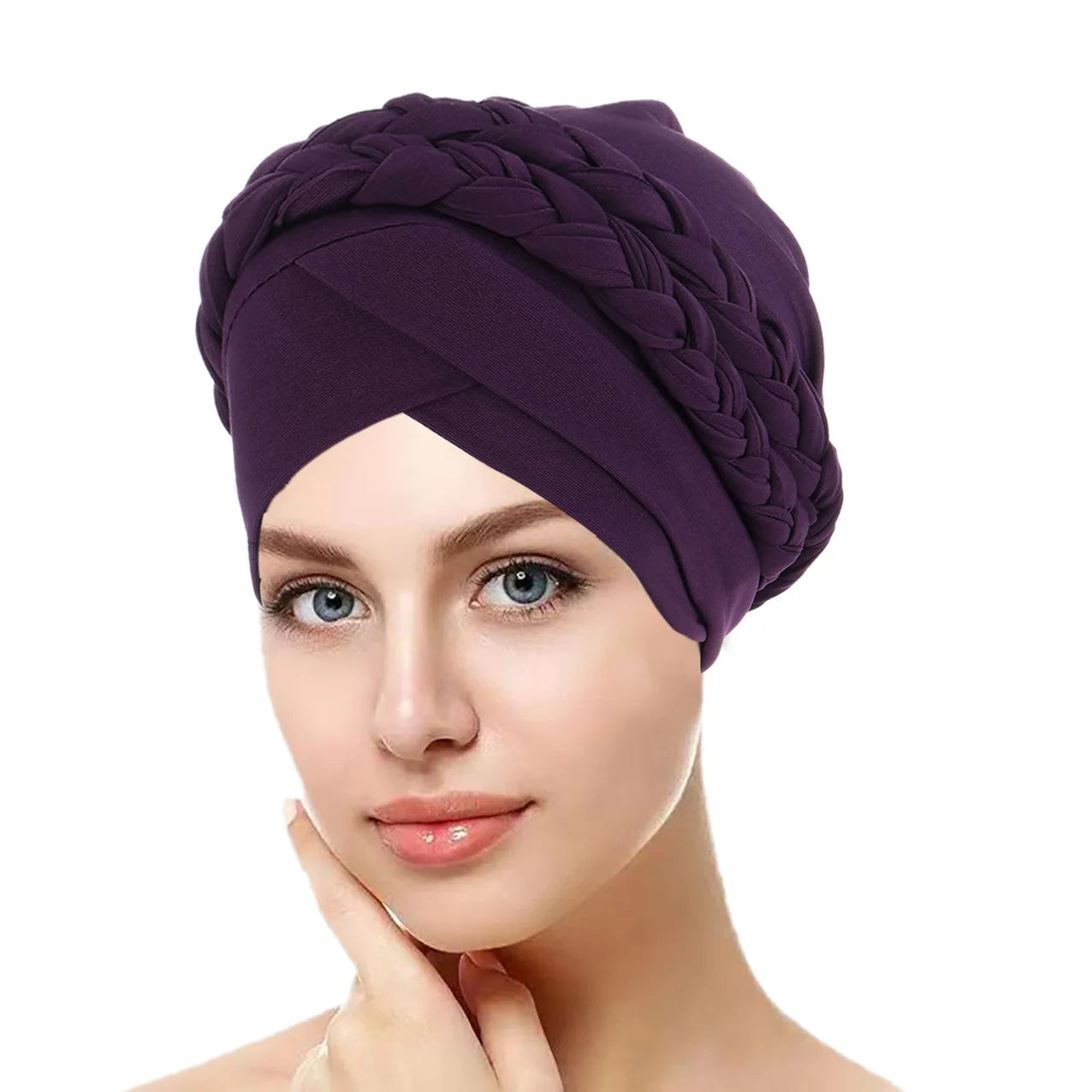 New European and American Spring and Autumn Muslim Baotou Hat Two Milk Silk Monochrome Braid Headscarf Hat