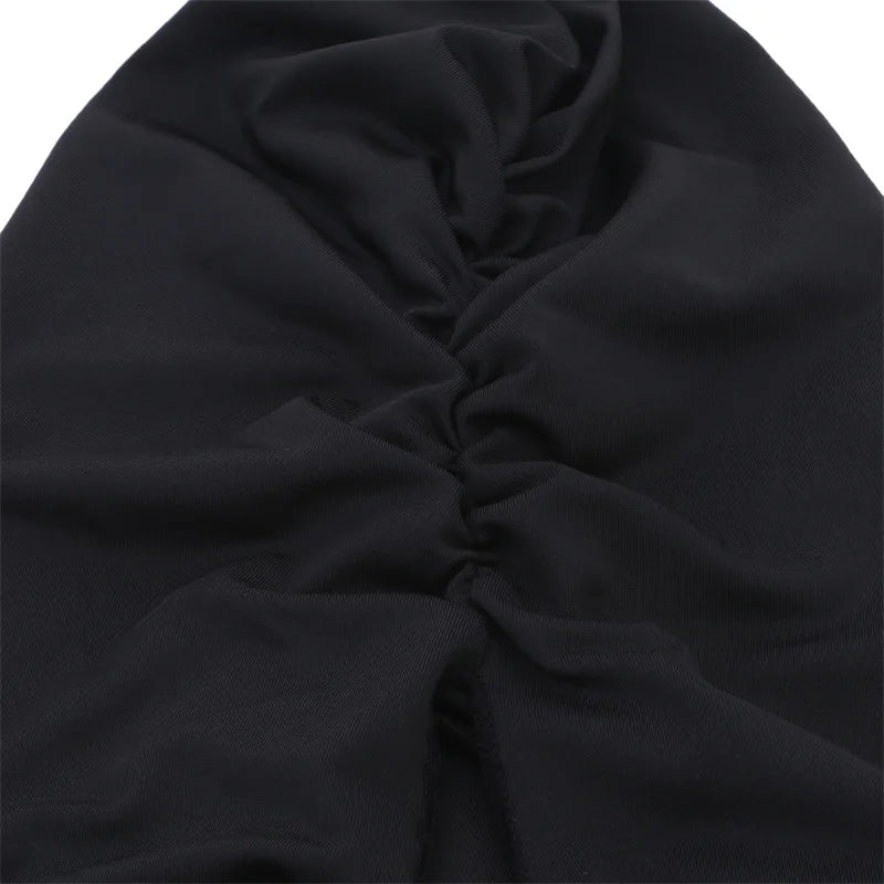 Muslim Women Stretch Solid Color Wrinkle Turban Hat Cancer Chemo Beanies Caps Pre-Tied Scarf Headwear Hair Accessories