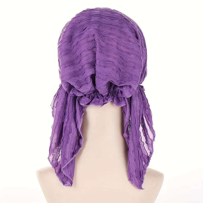 2024 New Women's Hijab Ruffle Trim Breathable Pleated Head Scarf Cap Breathable Hair Cap Fashionable Turban Multicolor Available