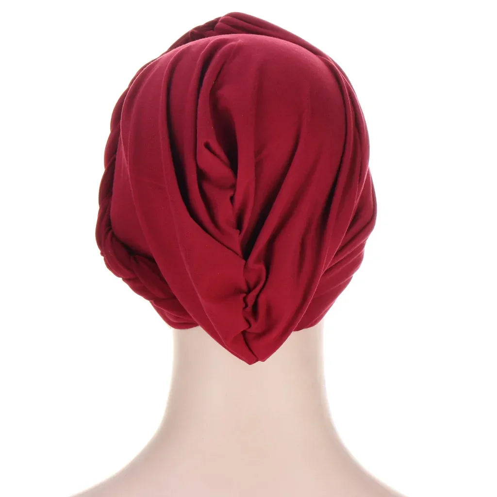 Solid Color Braid Muslim Hijab Caps Ramadan Women Wrap Head Soft Elastic Ladies Fashion Indian Turban Bonnet
