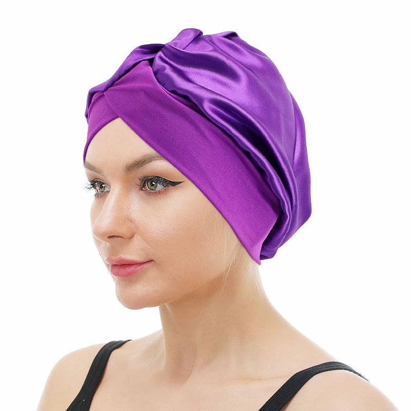 New Women Satin Bonnet Wide Stretch Band Hair Care Comfortable Lady Night Sleep Hat Adjust Hair Styling Cap Head Wrap