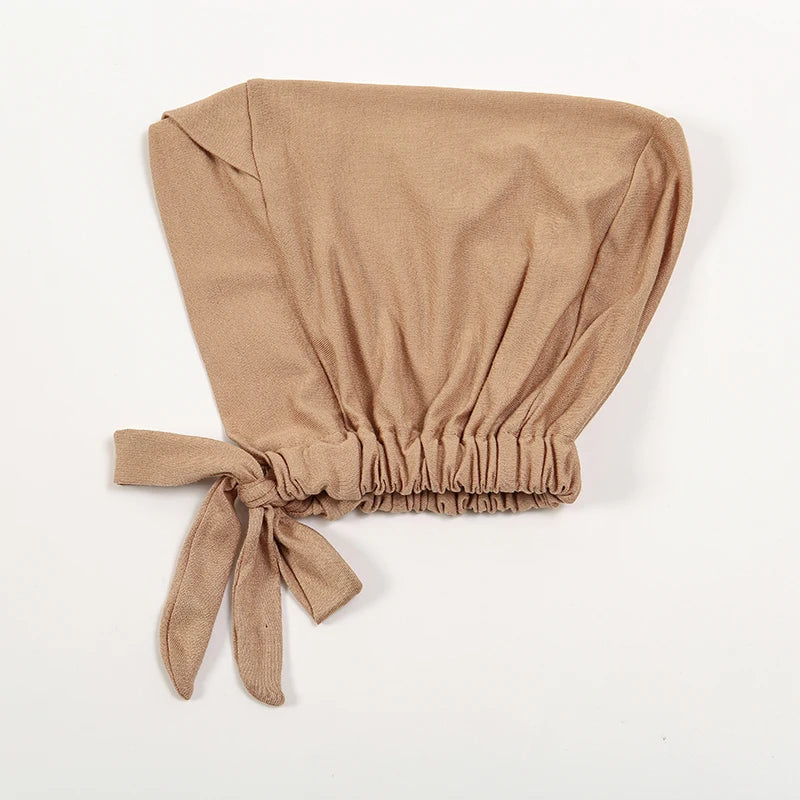 Fashion Cotton Jersey Forehead Cross Inner Hijab Cap Underscarf Tie Back Adjustable Muslim Under Scarf Women Inner Hijab Band