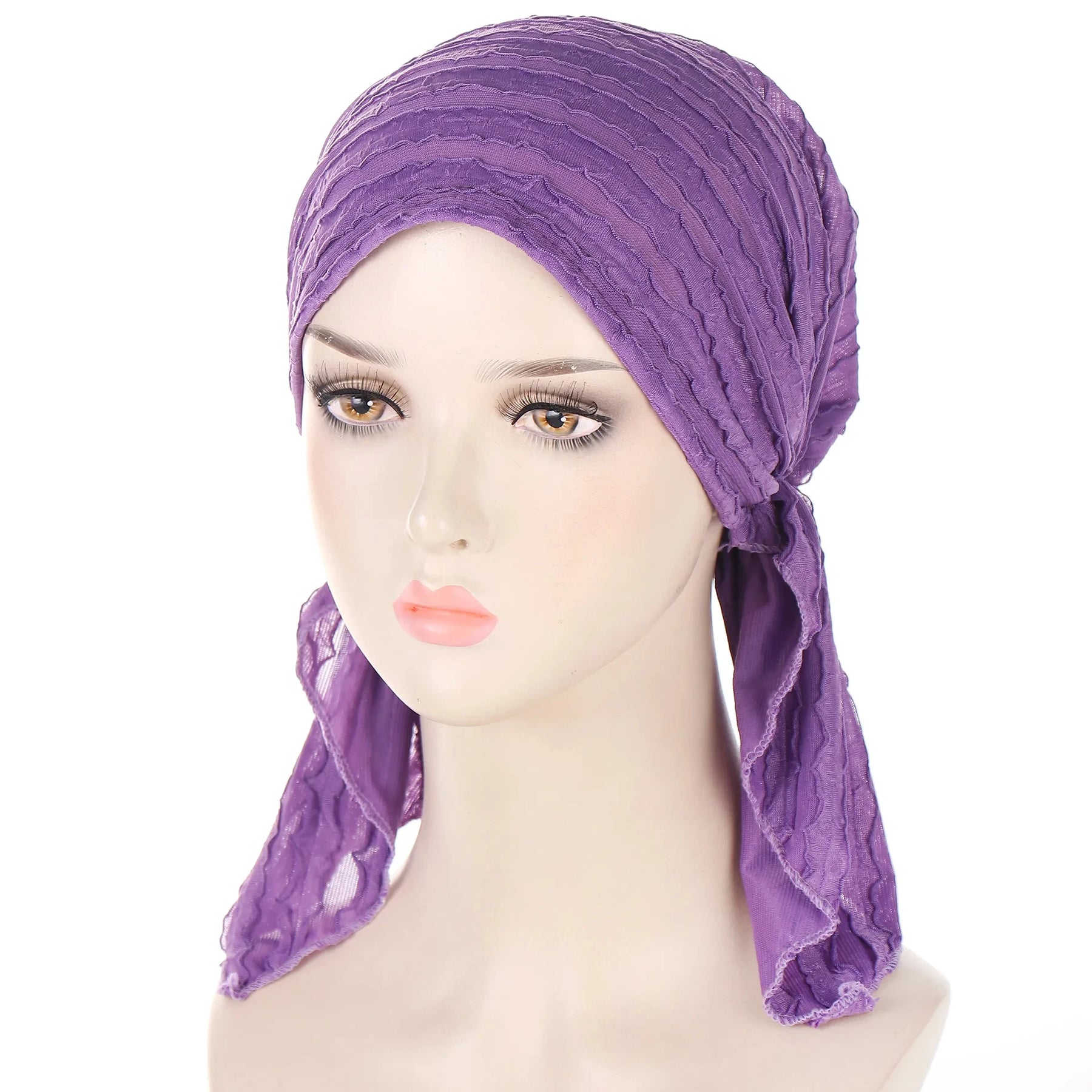 2024 New Women's Hijab Ruffle Trim Breathable Pleated Head Scarf Cap Breathable Hair Cap Fashionable Turban Multicolor Available
