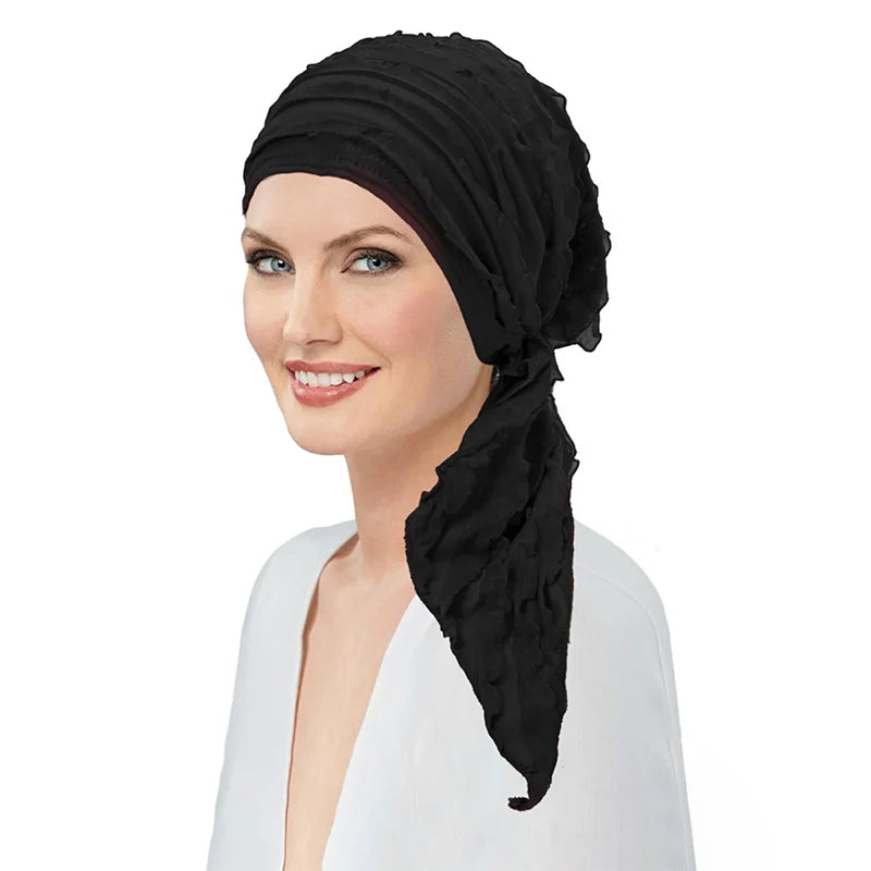 New Muslim Ruffled Headscarf Cap Women Chic Design Thin Hair Loss Headwrap Turbante Woman Solid Color Islamic Underscarf Bonnet