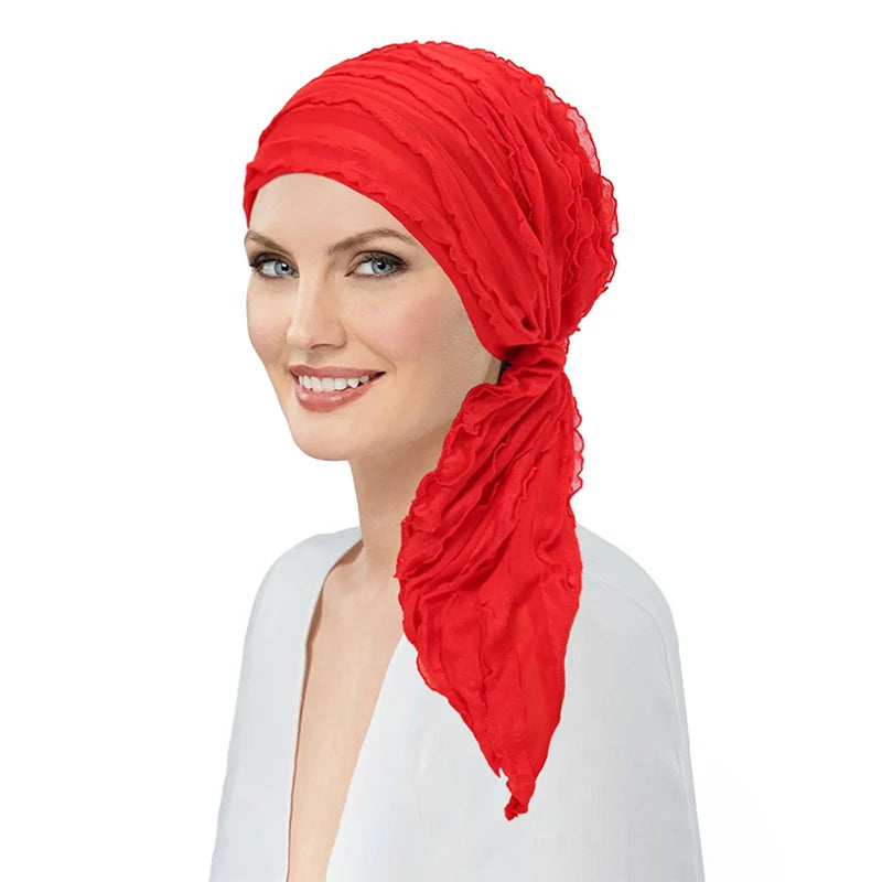 New Muslim Ruffled Headscarf Cap Women Chic Design Thin Hair Loss Headwrap Turbante Woman Solid Color Islamic Underscarf Bonnet