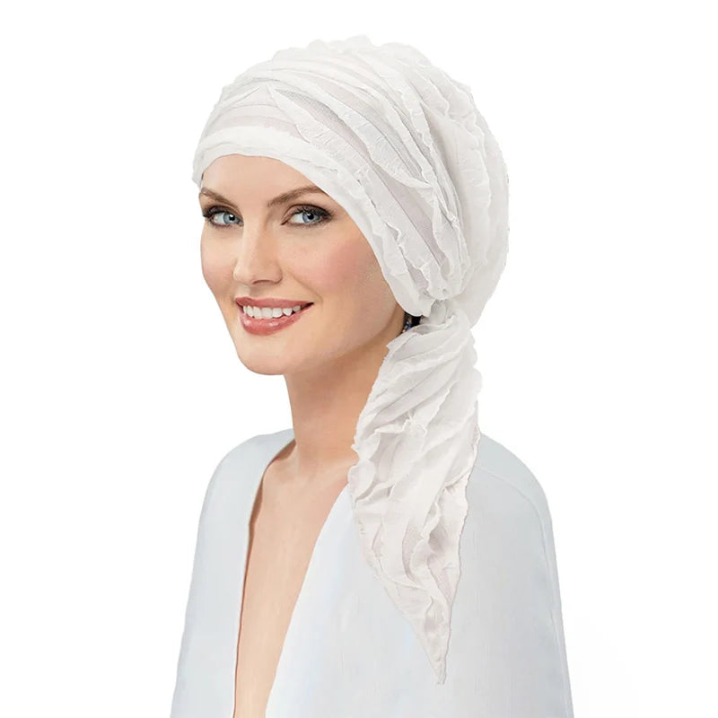 New Muslim Ruffled Headscarf Cap Women Chic Design Thin Hair Loss Headwrap Turbante Woman Solid Color Islamic Underscarf Bonnet