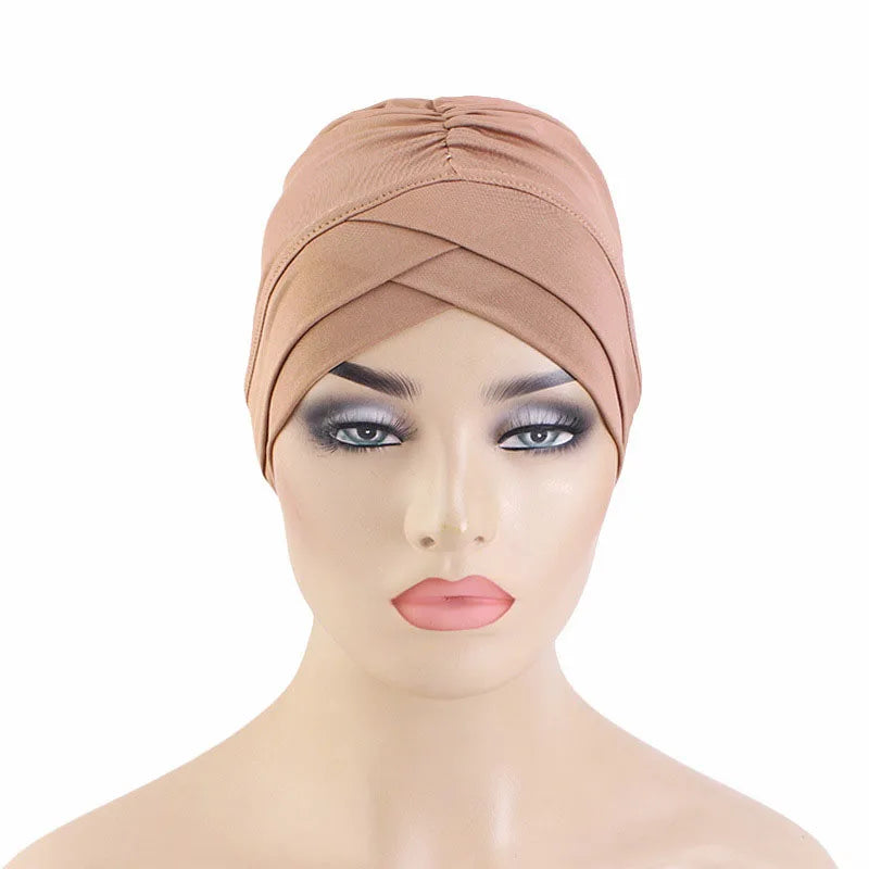 New Women Elastic Turban Inner Hat Islamic Flower Cross Beanie Head Wrap Hijab Caps Chemo Bandana Bonnet Muslim Scarf Headcover