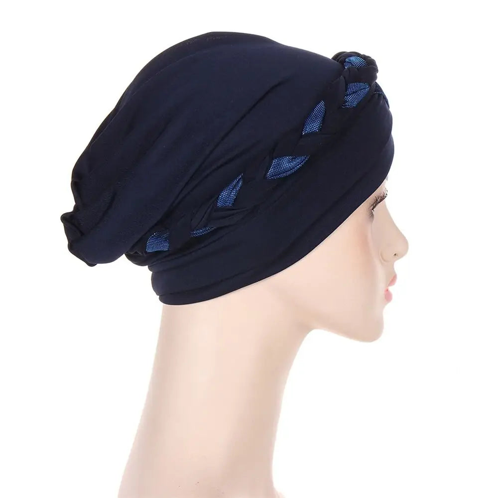 Lady Islamic Headwear Braid Head Wrap Chemo Cap Turban Hat Sleep Cap Cancer Hat