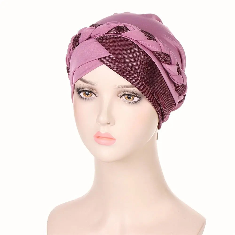 Lady Islamic Headwear Braid Head Wrap Chemo Cap Turban Hat Sleep Cap Cancer Hat