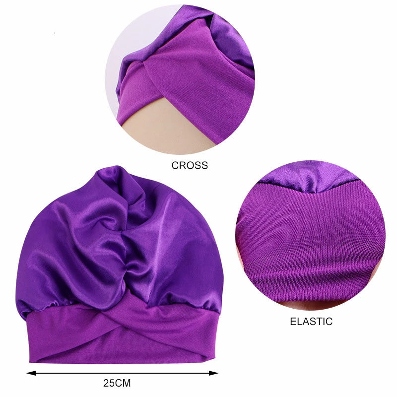 New Women Satin Bonnet Wide Stretch Band Hair Care Comfortable Lady Night Sleep Hat Adjust Hair Styling Cap Head Wrap