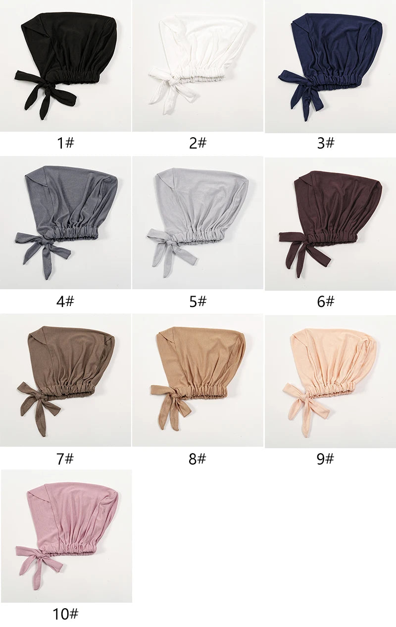 Fashion Cotton Jersey Forehead Cross Inner Hijab Cap Underscarf Tie Back Adjustable Muslim Under Scarf Women Inner Hijab Band