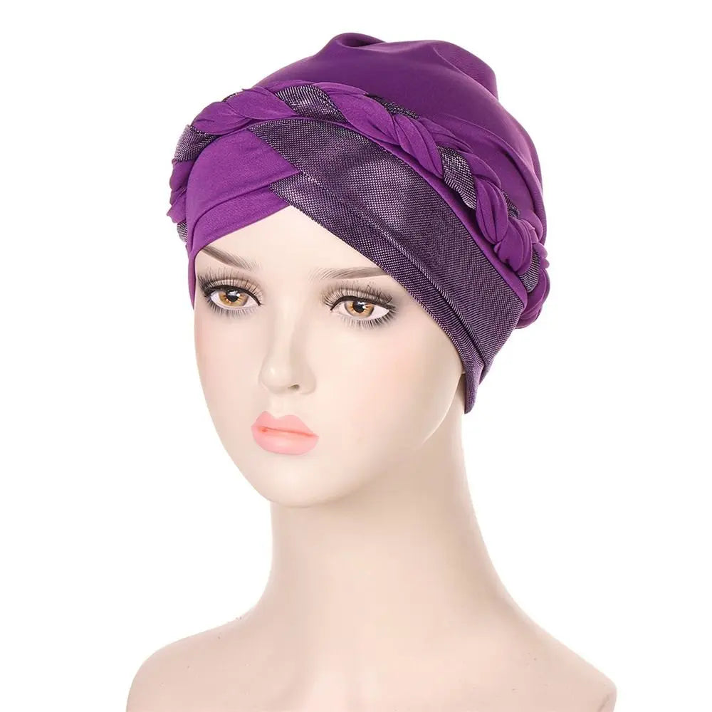 Lady Islamic Headwear Braid Head Wrap Chemo Cap Turban Hat Sleep Cap Cancer Hat