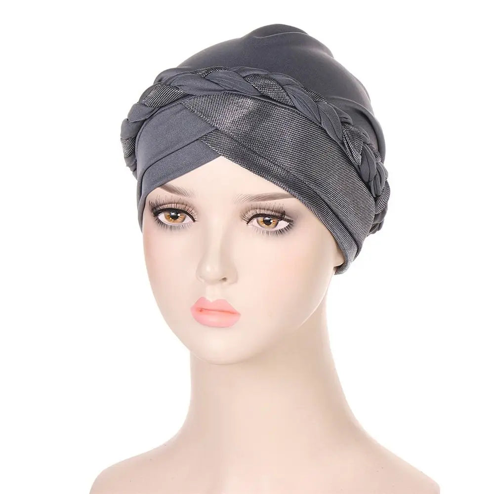 Lady Islamic Headwear Braid Head Wrap Chemo Cap Turban Hat Sleep Cap Cancer Hat