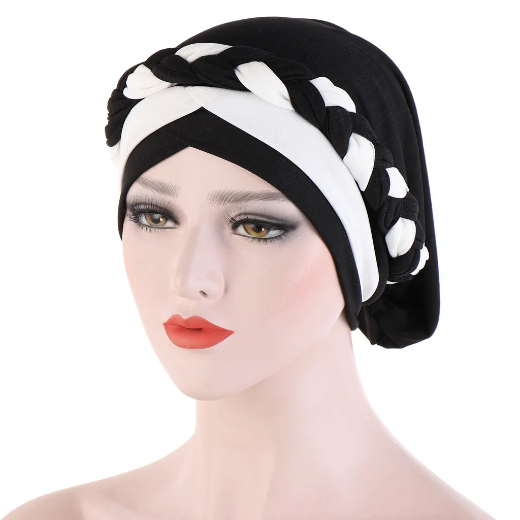 Colorblock Twisted Hijab Turban Hat for Women African Head Scarf Beanie Cancer Chemo Headwear Cap Head Wraps Women