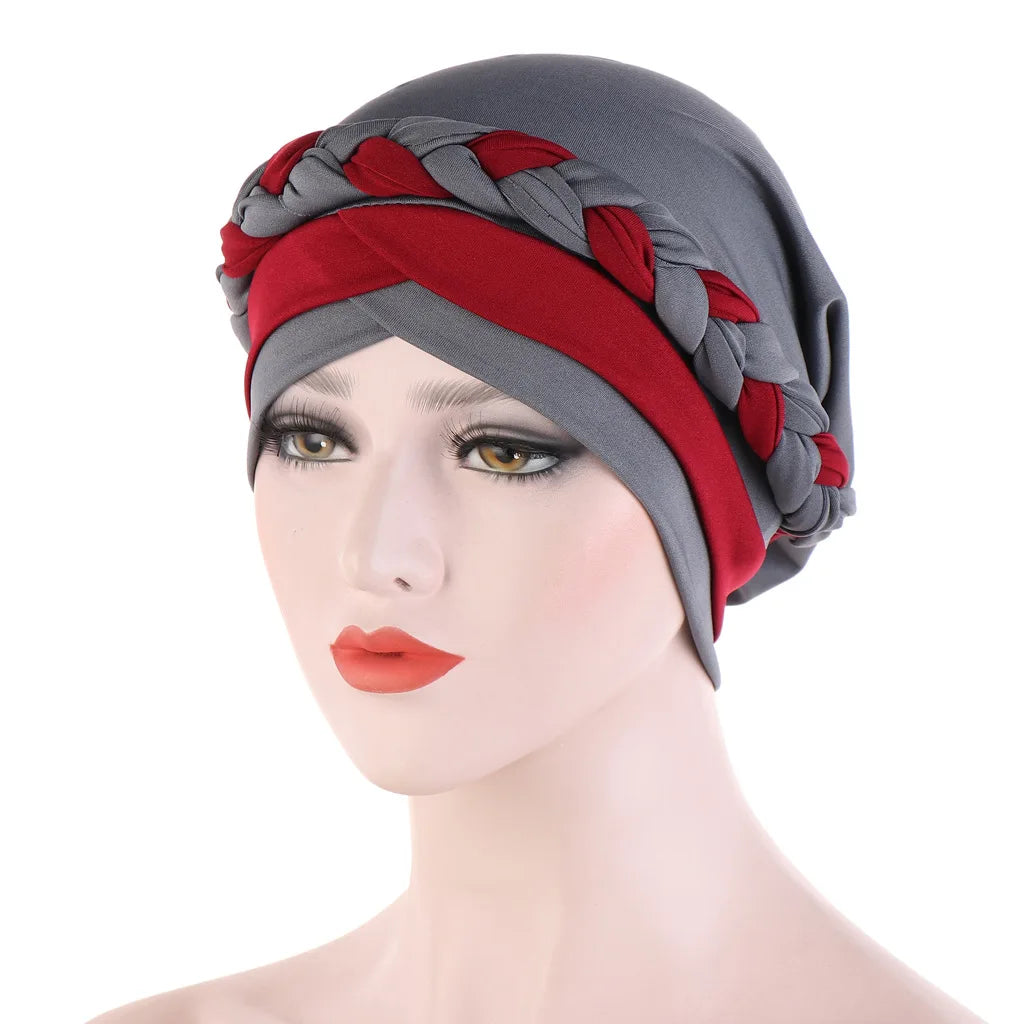 Colorblock Twisted Hijab Turban Hat for Women African Head Scarf Beanie Cancer Chemo Headwear Cap Head Wraps Women