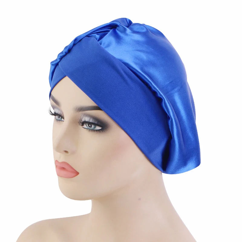 New Women Satin Bonnet Wide Stretch Band Hair Care Comfortable Lady Night Sleep Hat Adjust Hair Styling Cap Head Wrap