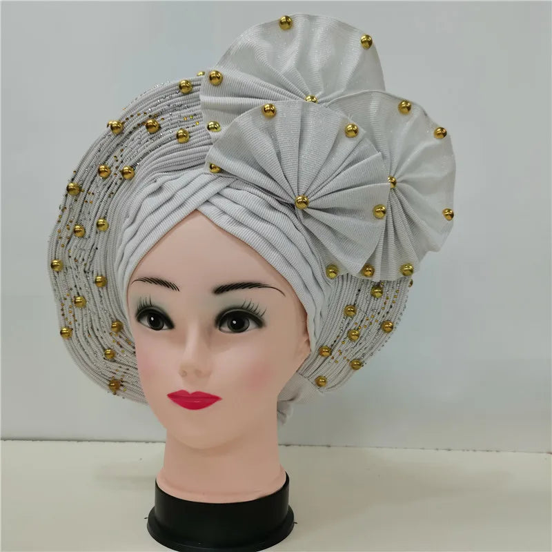 latest aso oke auto gele headtie Already Handmade African Cap Nigerian Wedding Gele Women Braid Turbans Ladies head Wraps 7L0981