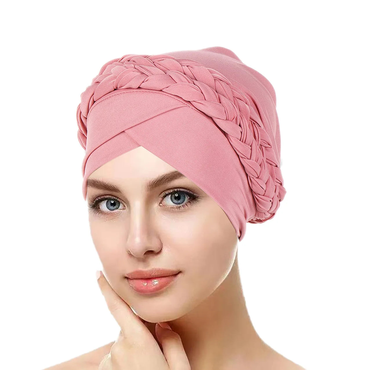 New European and American Spring and Autumn Muslim Baotou Hat Two Milk Silk Monochrome Braid Headscarf Hat