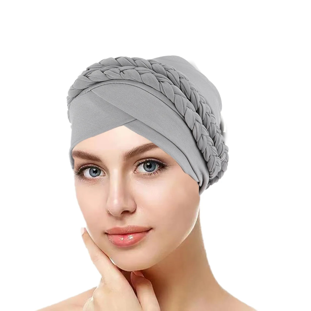 New European and American Spring and Autumn Muslim Baotou Hat Two Milk Silk Monochrome Braid Headscarf Hat