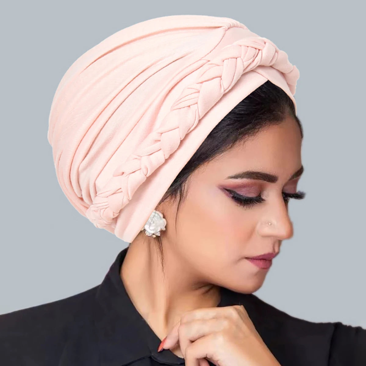 Solid Color Braid Muslim Hijab Caps Crossed Forehead Women Wrap Head Soft Elastic Fashion Indian Turban Bonnet
