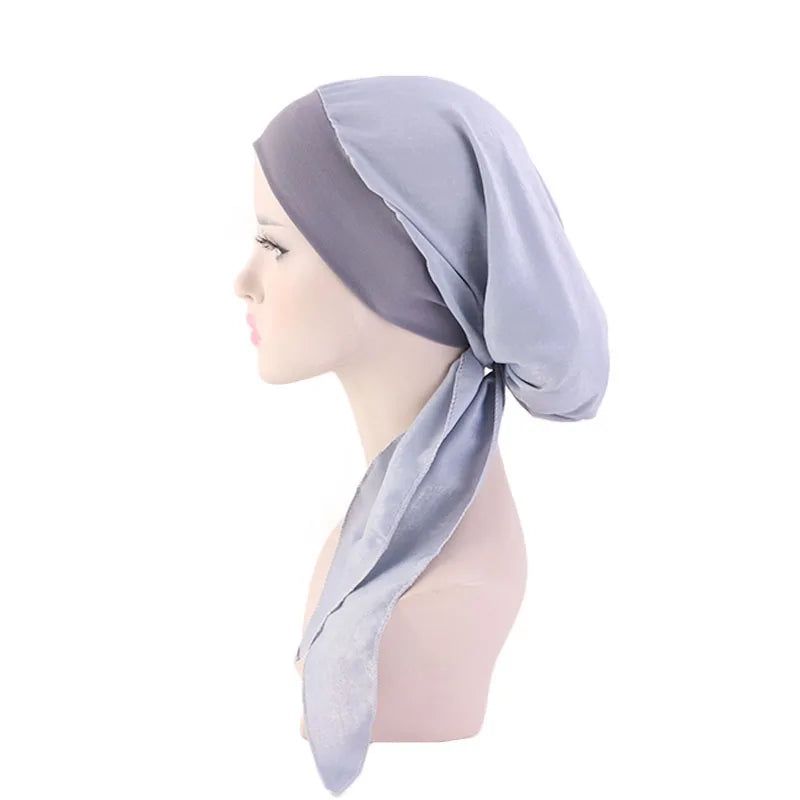 2PCS/LOT Women Muslim Pre-Tied Turban Cap Headscarf Hijab Chemo Hat Hair Loss Headscarf Wrap Strech Bandana Hair Accessories