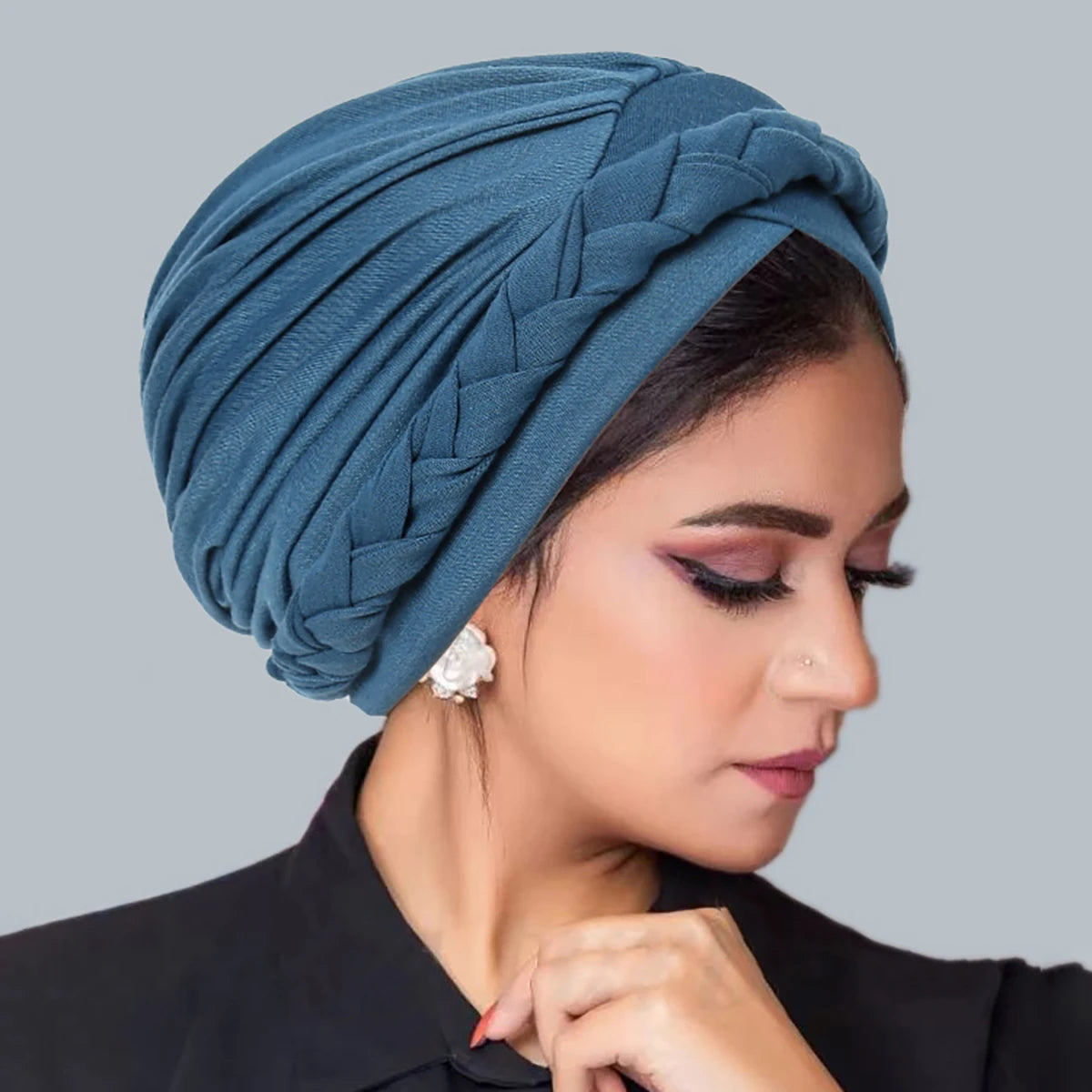 Solid Color Braid Muslim Hijab Caps Crossed Forehead Women Wrap Head Soft Elastic Fashion Indian Turban Bonnet