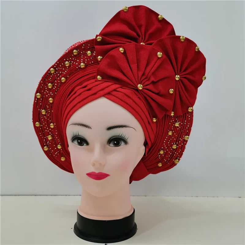 latest aso oke auto gele headtie Already Handmade African Cap Nigerian Wedding Gele Women Braid Turbans Ladies head Wraps 7L0981