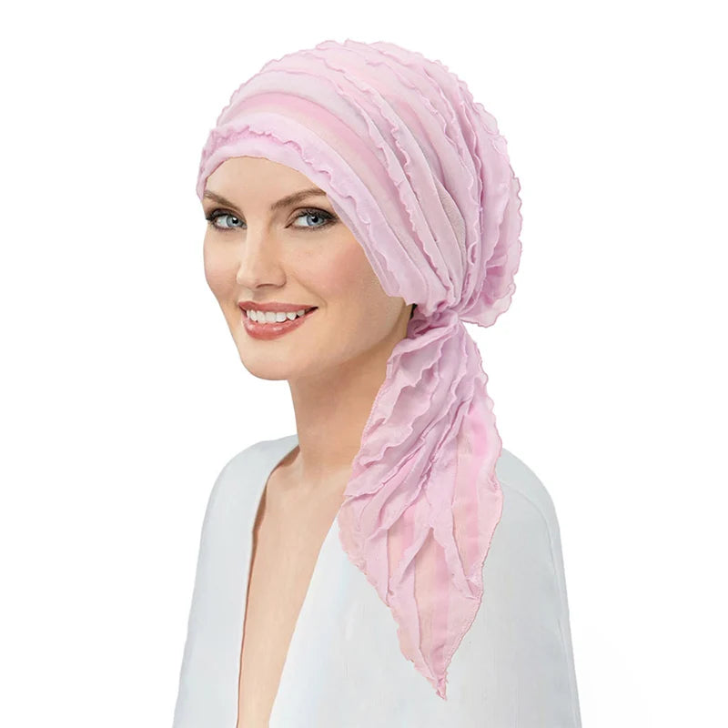 New Muslim Ruffled Headscarf Cap Women Chic Design Thin Hair Loss Headwrap Turbante Woman Solid Color Islamic Underscarf Bonnet