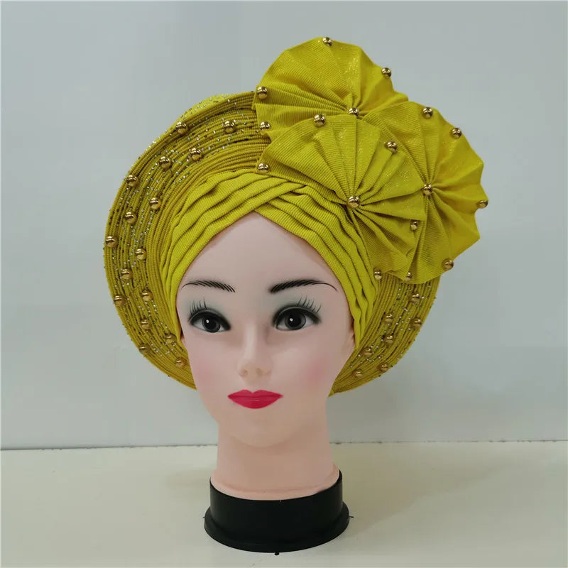 latest aso oke auto gele headtie Already Handmade African Cap Nigerian Wedding Gele Women Braid Turbans Ladies head Wraps 7L0981