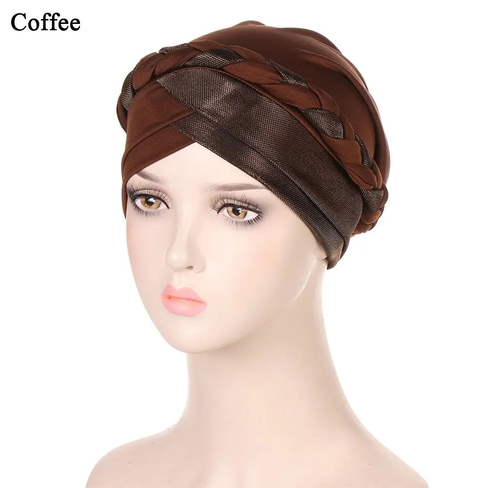 Lady Islamic Headwear Braid Head Wrap Chemo Cap Turban Hat Sleep Cap Cancer Hat